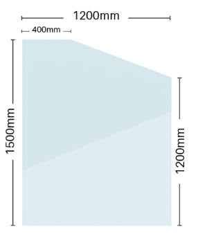 Glass Pool Fence Raked Transition / Retaining Panel 12mm Thick, Clear Frameless Toughened Glass 1200mm Wide ranging from 1400mm > 1800mm High.