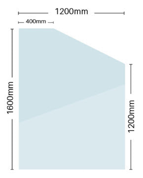 Glass Pool Fence Raked Transition / Retaining Panel 12mm Thick, Clear Frameless Toughened Glass 1200mm Wide ranging from 1400mm > 1800mm High.