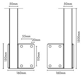 Face Mount Post 50x50x1500mm H Center / Left & Right
