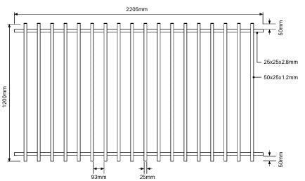 BARR Balustrade Panel 50x25mm profile 1000mm or 1200mm High