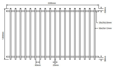 BARR Fence or Balustrade Panel 50x25mm profile 1200 High