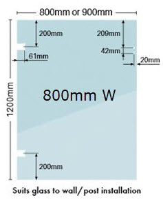 Glass Pool Fence Gate 12mm Thick suited for Polaris 125 or Atlantic 530 Soft Close Hardware, Clear Frameless Toughened Glass 800mm or 900mm W x 1200mm H.
