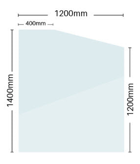 Glass Pool Fence Raked Transition / Retaining Panel 12mm Thick, Clear Frameless Toughened Glass 1200mm Wide ranging from 1400mm > 1800mm High.
