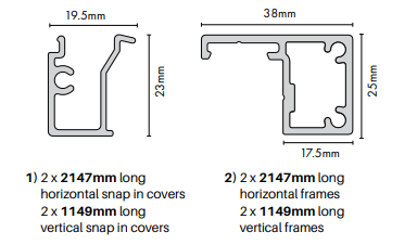 Premium Perf 38 x 25mm Frame Kit only Bracket Fix of U Chanel Fix