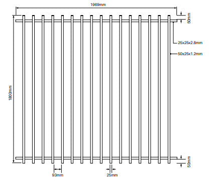 BARR Fence or Balustrade Panel 50x25mm profile 1000/1200/1800mm High