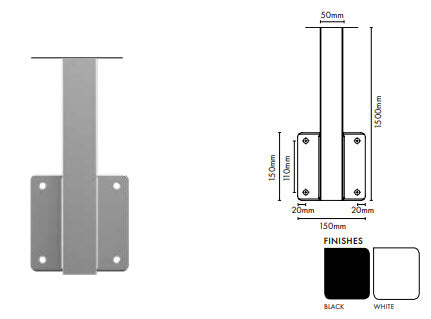 BARR Fence or Balustrade Face Mount Post 1500mm H Center/Left/Right