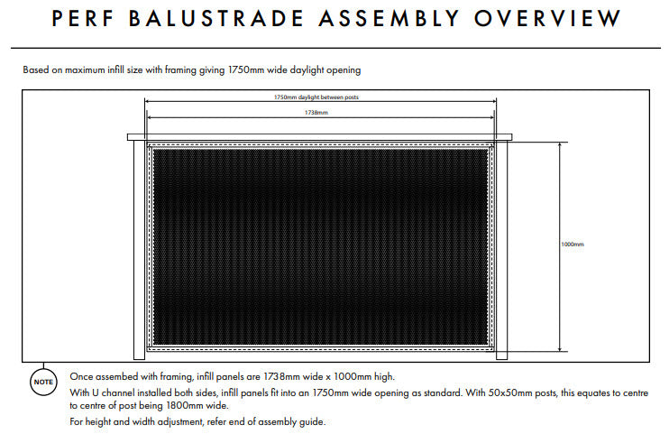 Premium Perf Balustrade DIY Kit 38x25mm frame 1738mm W x 1000mm H