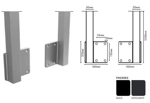 Premium Perf Balustrade Face Mount Post 50x50x4mm 1500mm H Center/Left or Right