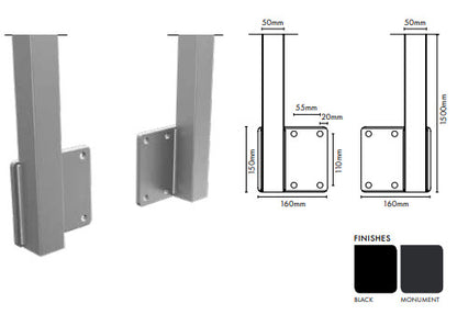 Premium Perf Balustrade Face Mount Post 50x50x4mm 1500mm H Center/Left or Right