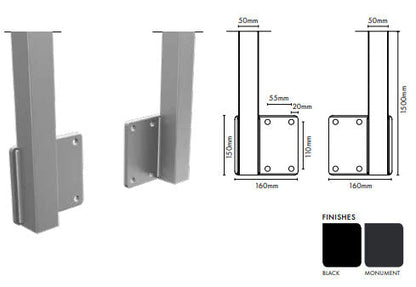 BARR Fence or Balustrade Face Mount Post 1500mm H Center/Left/Right