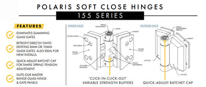 Polaris Soft Close Hinges 125 Series & 155 Series Hinge Sets & Brackets