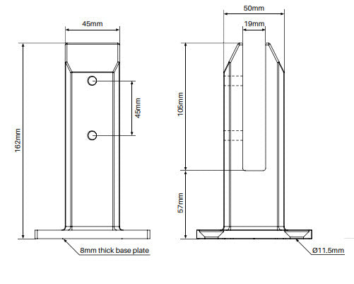 Madrid SS2205 Spigot Pool Fence, Base Plated Friction Fit for 12mm Glass.