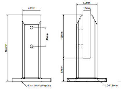 Madrid SS2205 Spigot Pool Fence, Base Plated Friction Fit for 12mm Glass.