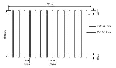 BARR Balustrade Panel 50x25mm profile 1000mm or 1200mm High