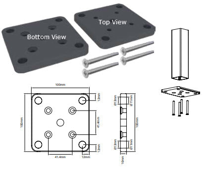 Base plate Post Plate 50x50mm to suit post with 1.8mm & 3.2mm wall thickness.