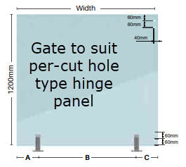 Glass Pool Fence Gate Panels 8mm Thick suited for Polaris 155 & Master Range Soft Close Hardware, Clear Frameless Toughened Glass From 750mm W > 1000mm W x 1200mm H