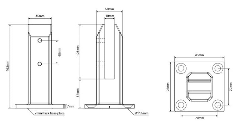 Pool Madrid SS2205 Spigot Pool Fence, Base Plated Friction Fit for 12mm Glass.