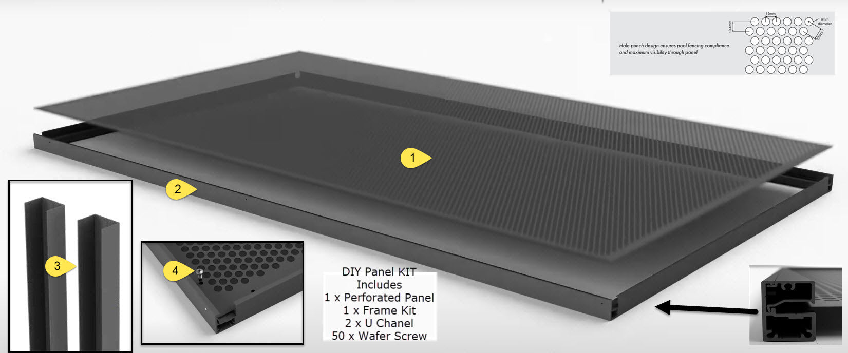 Premium Perf Transition Panel Kit - U Channel Fix - 1300mm Wide x 1900 ...