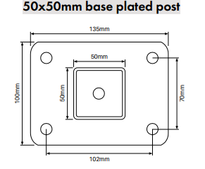 Post Base Plated - Post 50x50mm, Plate 135x100x8mm - 1300mm or 1600mm H