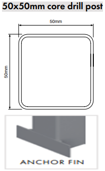 Core Drill / Concrete In-ground Post - 50mm x 50mm - 1800mm or 2100mm H Premium Perf & Other