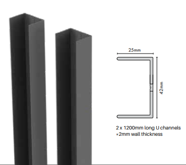 Premium PERF 42x25.4mm x 1200mm Long U Channel 2pack